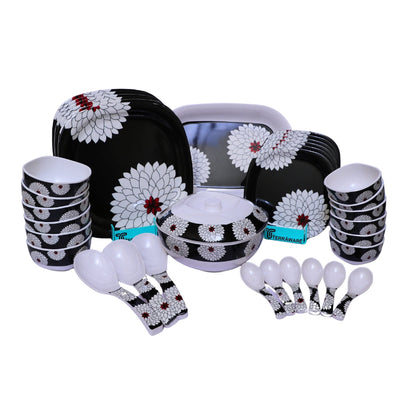 Terraware Melamine Black Magic Square Dinner Set | Set of 31 Pcs