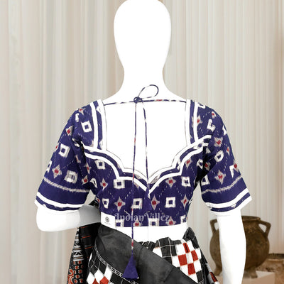 Blue White Pasapali Odisha Ikat Sambalpuri Cotton Blouse