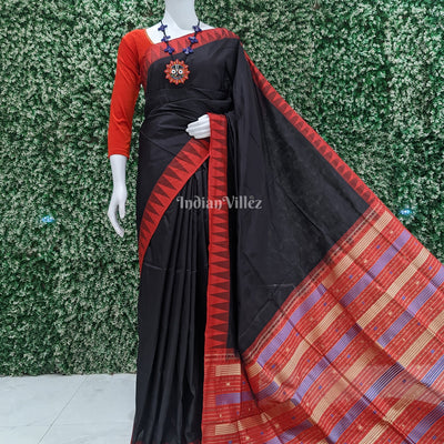 Black With Red Kumbha Odisha Handloom Sambalpuri Silk Saree