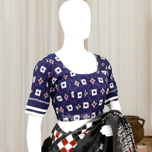 Blue White Pasapali Odisha Ikat Sambalpuri Cotton Blouse