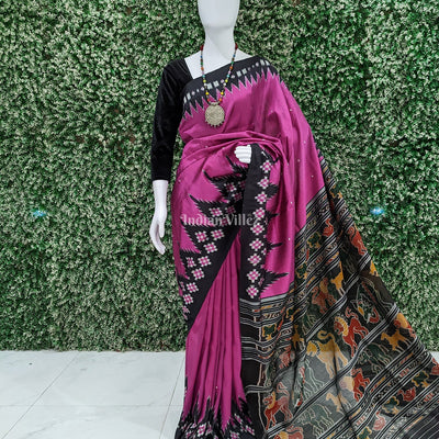 Magenta Black Border Pasapali Designer Contemporary Silk Saree