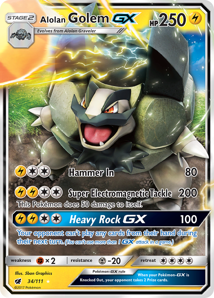 Alolan Golem-GX - 34/111 - Rare Holo GX