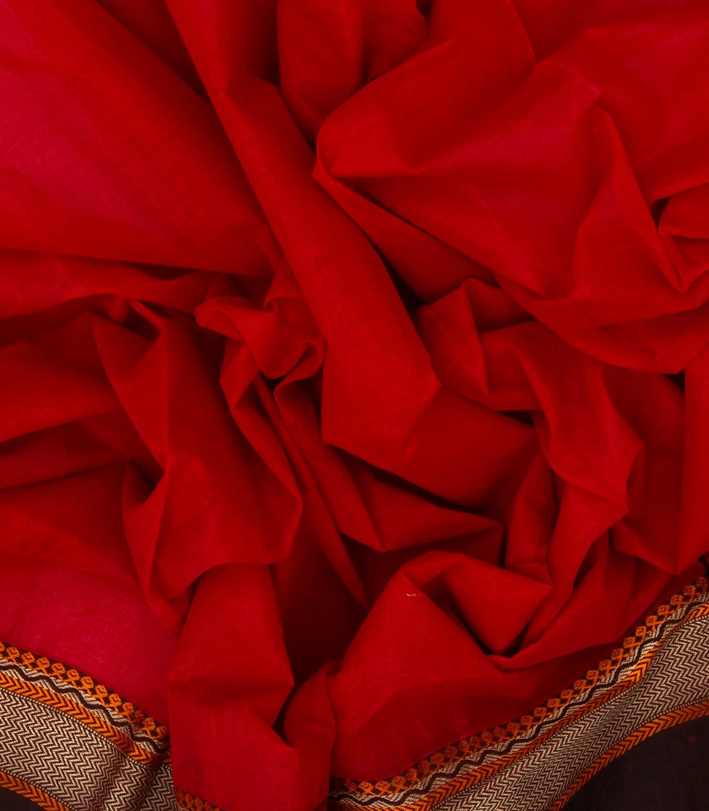 Red Bengal Cotton Saree With Black Border