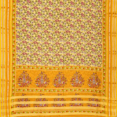 Yellow Handloom Chanderi Cotton Saree With Printed Mango Motifs