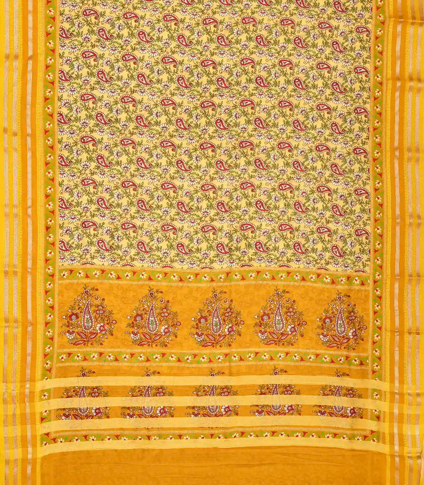Yellow Handloom Chanderi Cotton Saree With Printed Mango Motifs