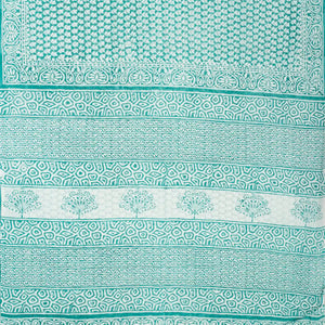 Turquoise Woven Jaipur Cotton Saree Printed With White Floral Motifs