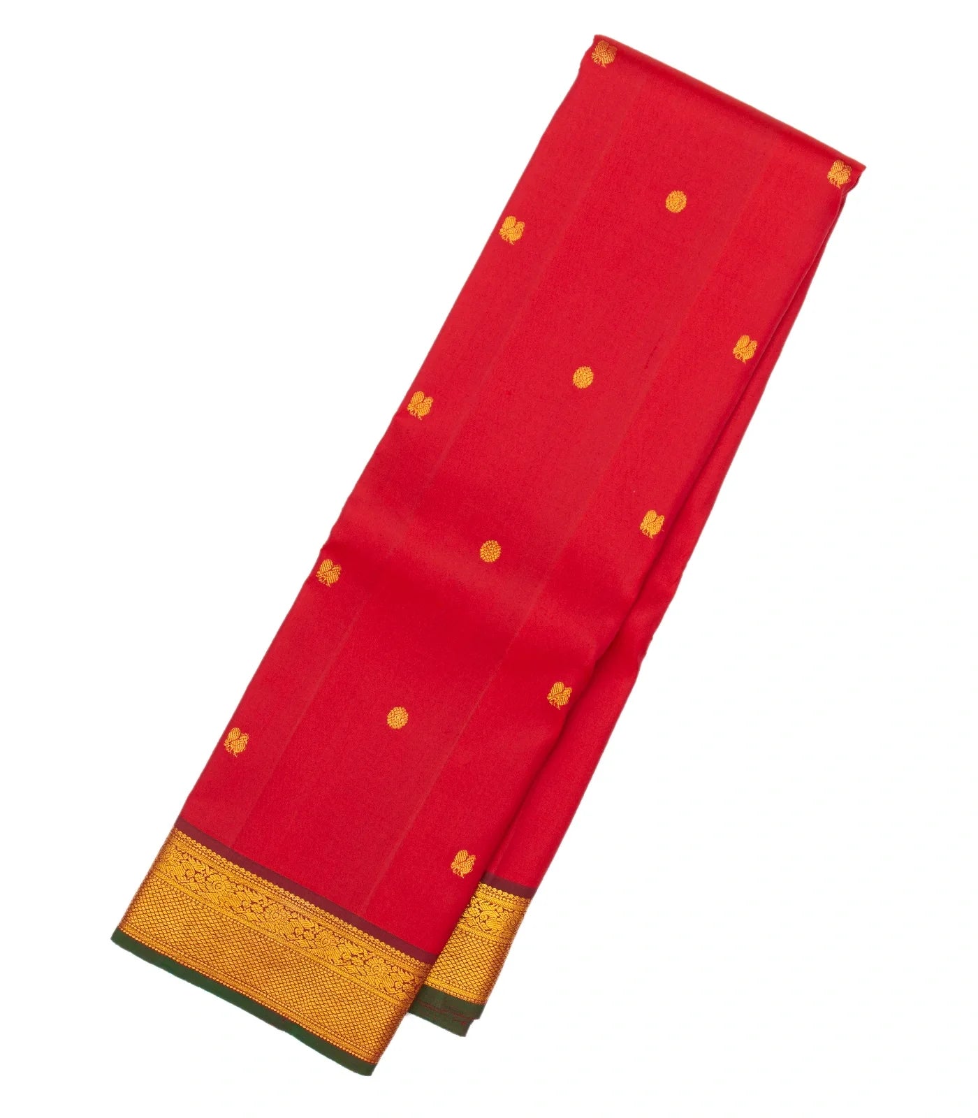 Red Handloom Kanchipuram Silk Saree With Annam Buttas