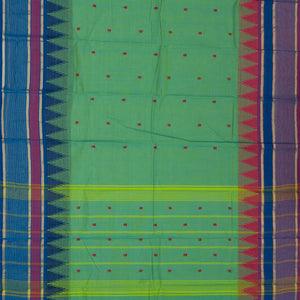 Aquamarine Handloom Chettinad Cotton Saree With Floral Buttas