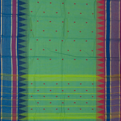 Aquamarine Handloom Chettinad Cotton Saree With Floral Buttas