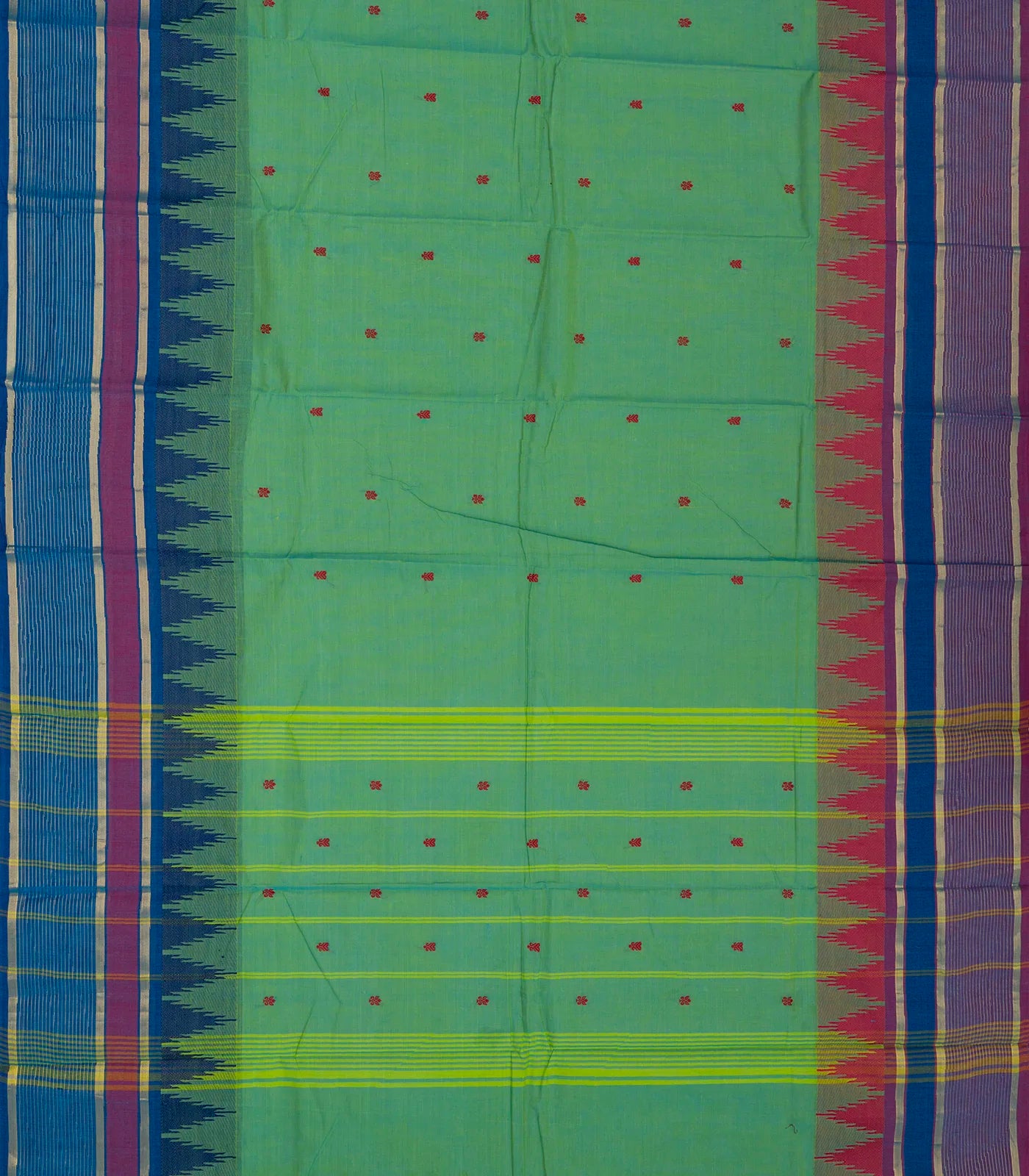 Aquamarine Handloom Chettinad Cotton Saree With Floral Buttas