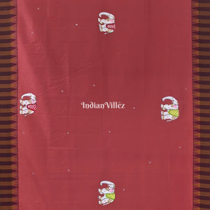 Brick Red Kandarpa Hati (Elephant) Hand-Painted Pattachitra Saree