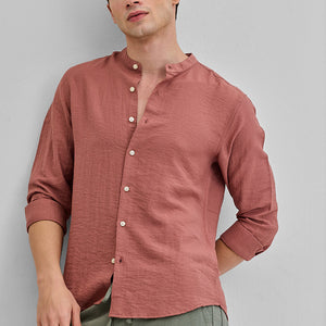 Coral Mandarin Linen Blend Shirt