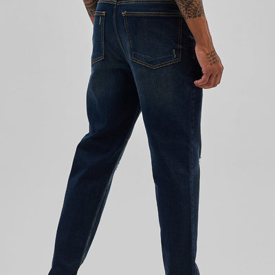 Navy Distressed Slim Fit Jeans