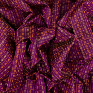 Purple Handloom Silk Cotton Saree With Checks & Kamalam Motifs