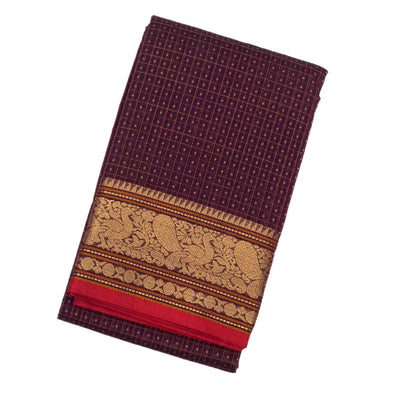 Magenta Handloom Kanchi Cotton Saree With Checks