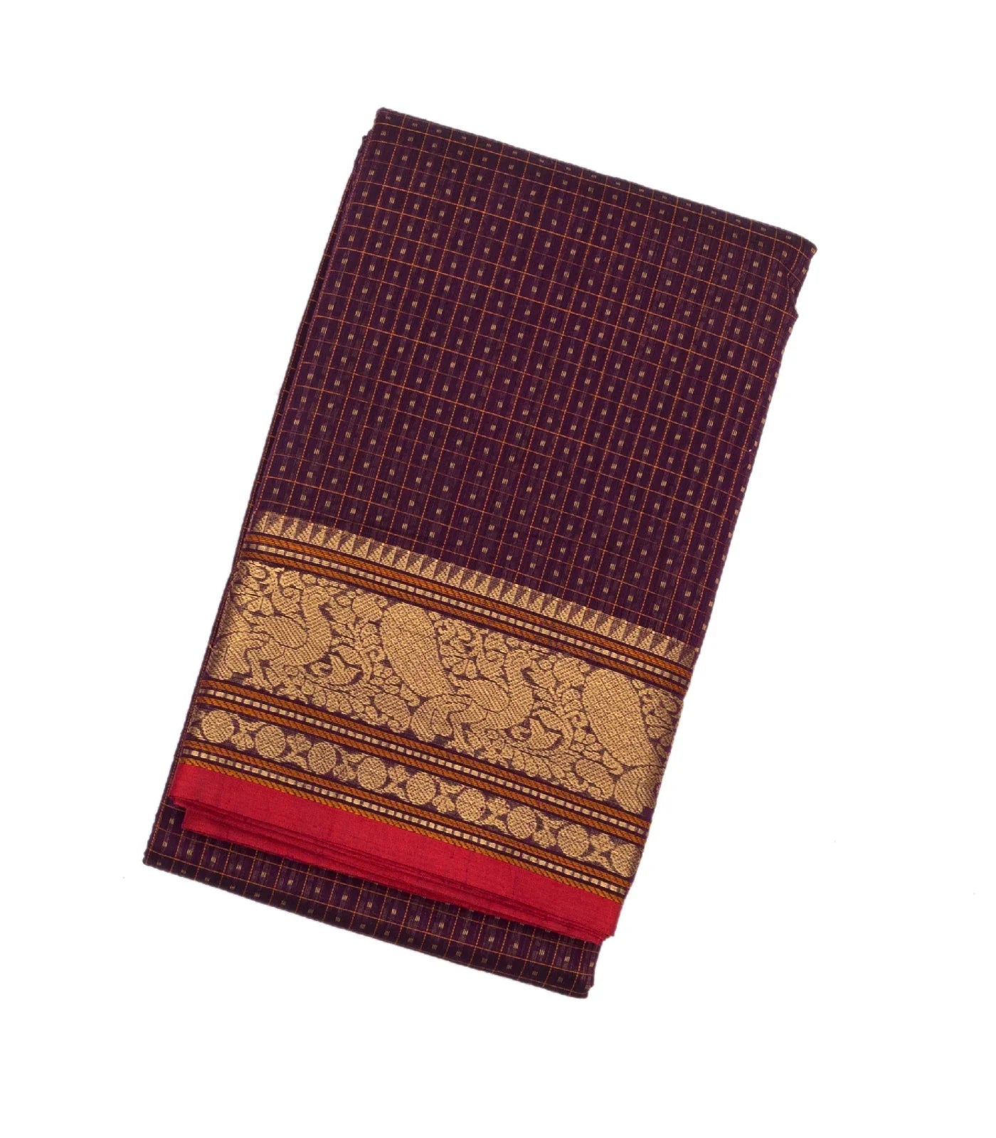 Magenta Handloom Kanchi Cotton Saree With Checks