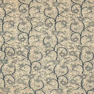 Cream Cotton Saree With Blue Kalamkari Print