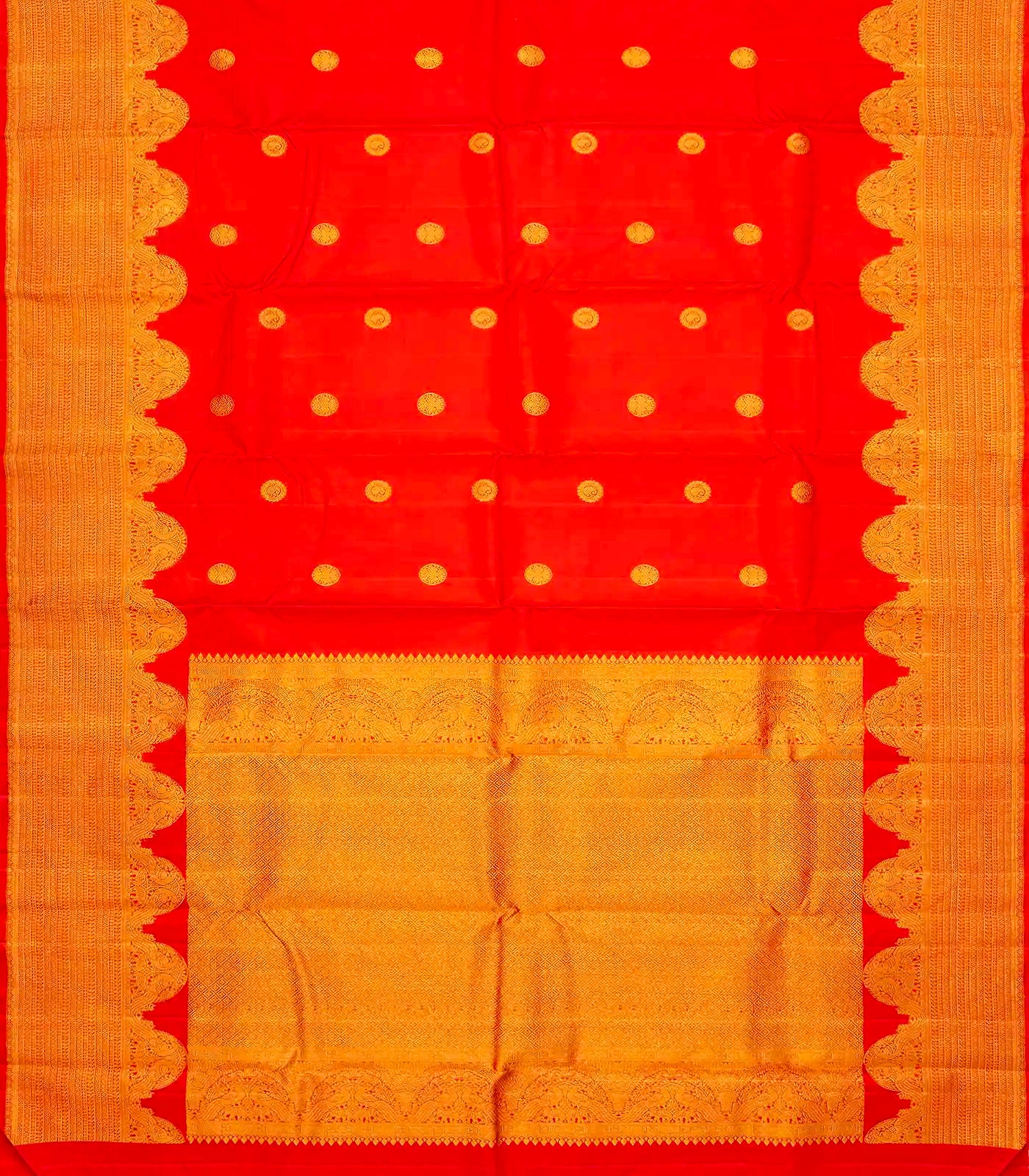 Red Handloom Kanchipuram Silk Saree With Gandaberunda Motifs