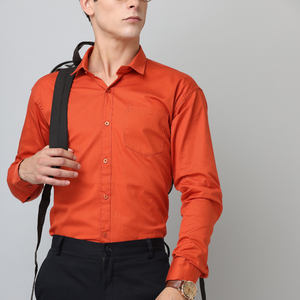 Frankshirt Orange Solid Tailored Fit Cotton Casual Shirt for Man