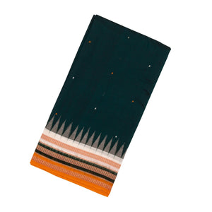 Teal Handloom Orissa Cotton Saree With Mustard Tie & Dye Motifs