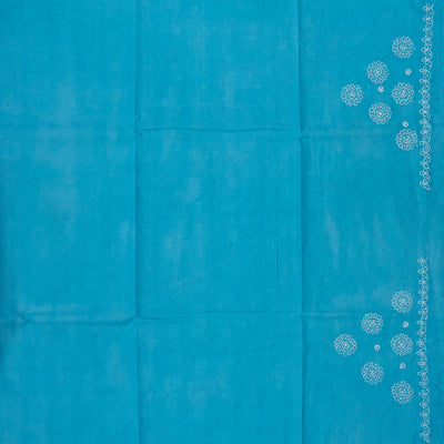 Sky Blue Chikankari Embroidered Cotton Saree With Floral Motifs