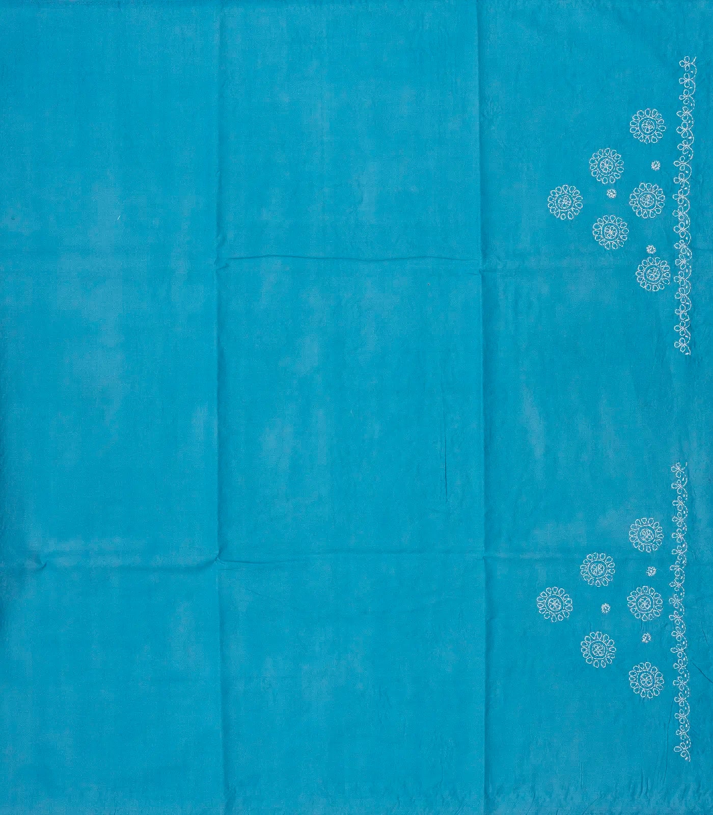 Sky Blue Chikankari Embroidered Cotton Saree With Floral Motifs