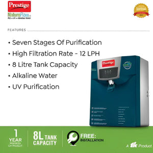 Prestige Naturoflow 2.0 8 L RO + UV Water Purifier | Blue