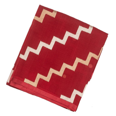 Red Woven Organza Silk Saree With Chevron Motifs