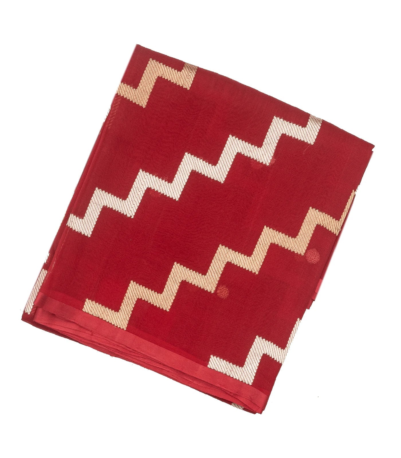 Red Woven Organza Silk Saree With Chevron Motifs