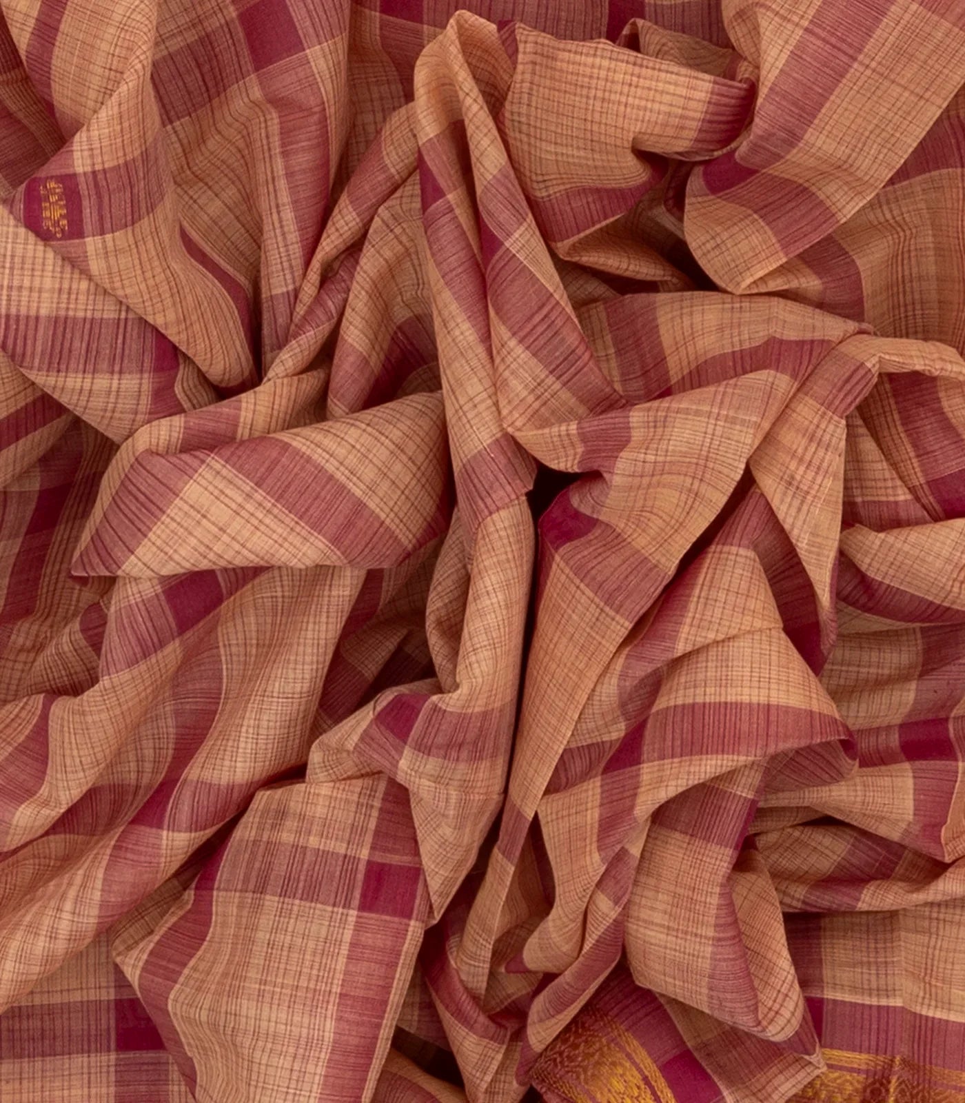 Dusty Pink Handloom Kadapa Cotton Saree With Checks