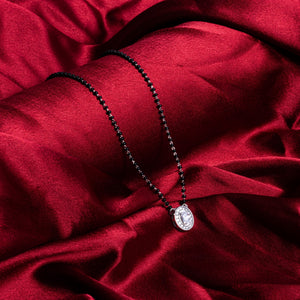 SOLITAIRE OVAL SHAPE MANGALSUTRA IN SILVER 92.5