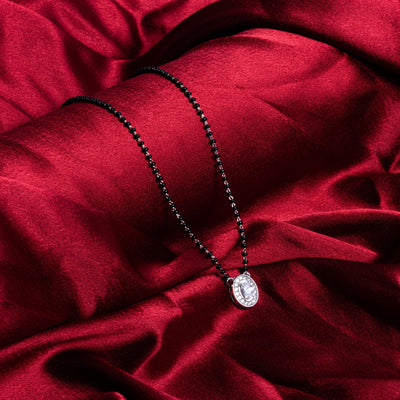 SOLITAIRE OVAL SHAPE MANGALSUTRA IN SILVER 92.5