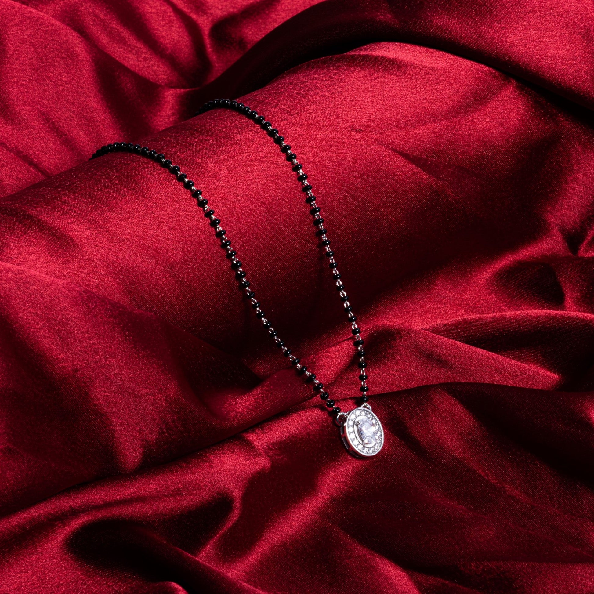 SOLITAIRE OVAL SHAPE MANGALSUTRA IN SILVER 92.5