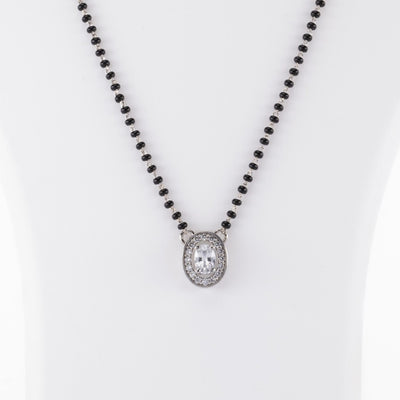 SOLITAIRE OVAL SHAPE MANGALSUTRA IN SILVER 92.5