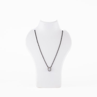 SOLITAIRE OVAL SHAPE MANGALSUTRA IN SILVER 92.5