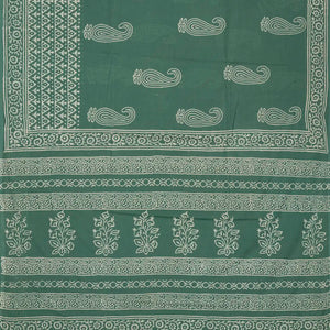 Shadow Green Woven Jaipur Cotton Saree With Printed Floral Motifs