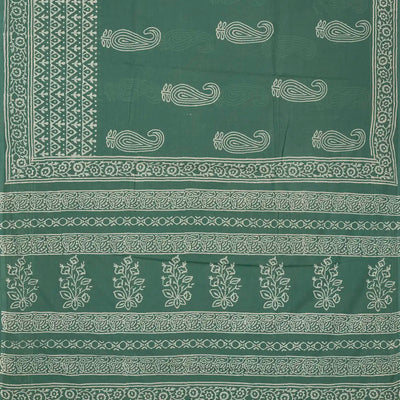 Shadow Green Woven Jaipur Cotton Saree With Printed Floral Motifs