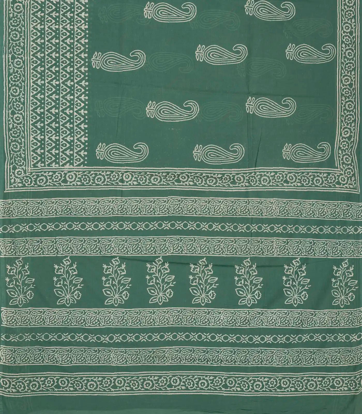 Shadow Green Woven Jaipur Cotton Saree With Printed Floral Motifs