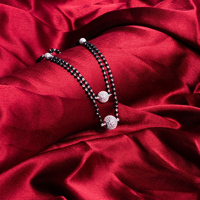 Black Beads Double Line Mangal Sutra with Silver Pendant for Women