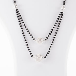 Black Beads Double Line Mangal Sutra with Silver Pendant for Women