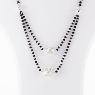 Black Beads Double Line Mangal Sutra with Silver Pendant for Women