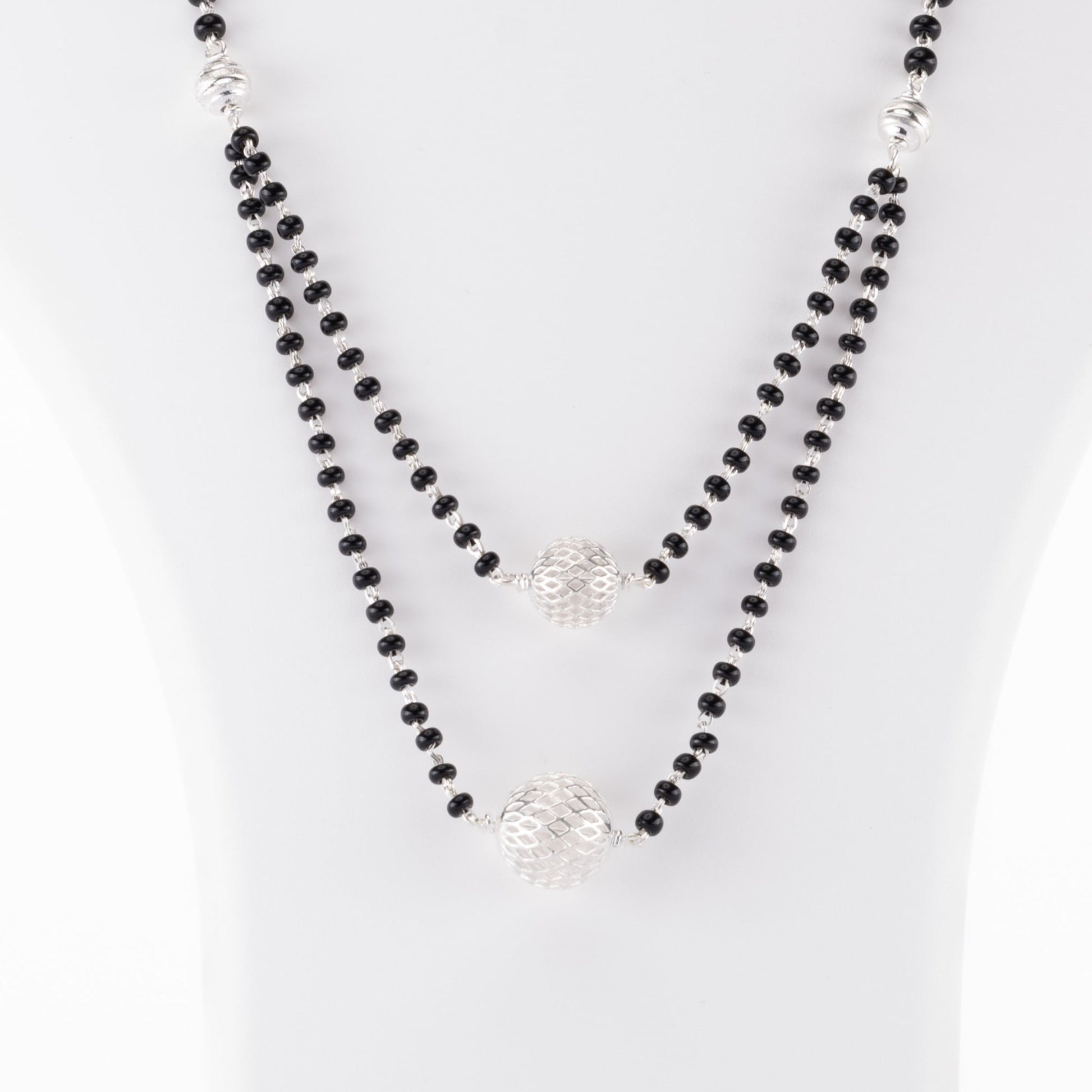 Black Beads Double Line Mangal Sutra with Silver Pendant for Women