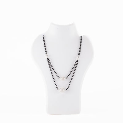 Black Beads Double Line Mangal Sutra with Silver Pendant for Women