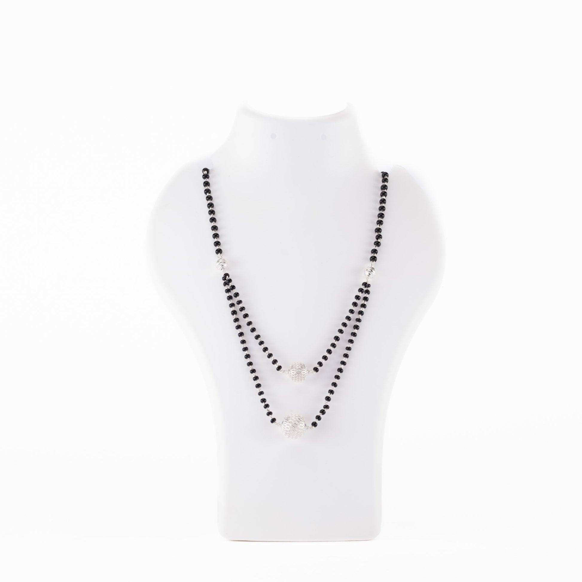 Black Beads Double Line Mangal Sutra with Silver Pendant for Women