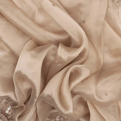 Taupe Woven Banarasi Glass Tissue Saree Embroidered With Floral Motifs