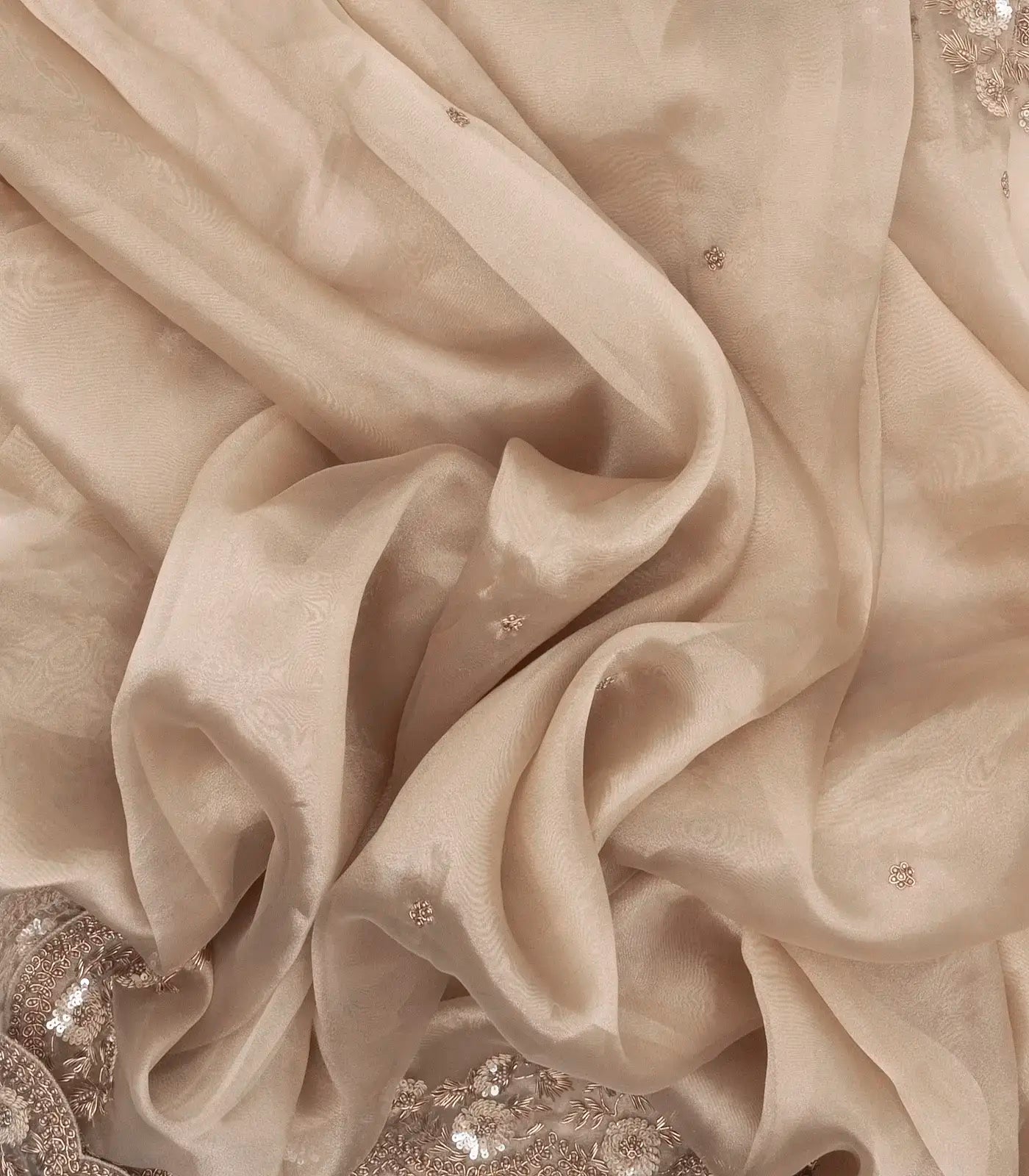 Taupe Woven Banarasi Glass Tissue Saree Embroidered With Floral Motifs