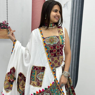 Pure Cotton White Concept Navratri Special Chaniya Choli