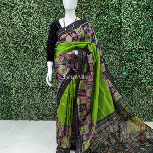 Parrot Green Contemporary Border Nabakothi Silk Saree