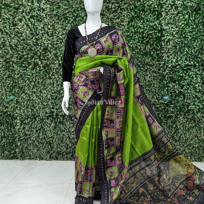 Parrot Green Contemporary Border Nabakothi Silk Saree