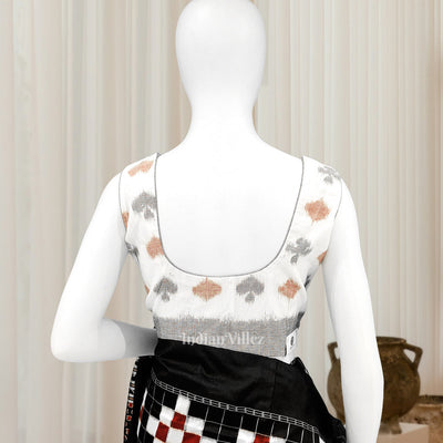 White with Multi Color Odisha Ikat Sambalpuri Cotton Blouse